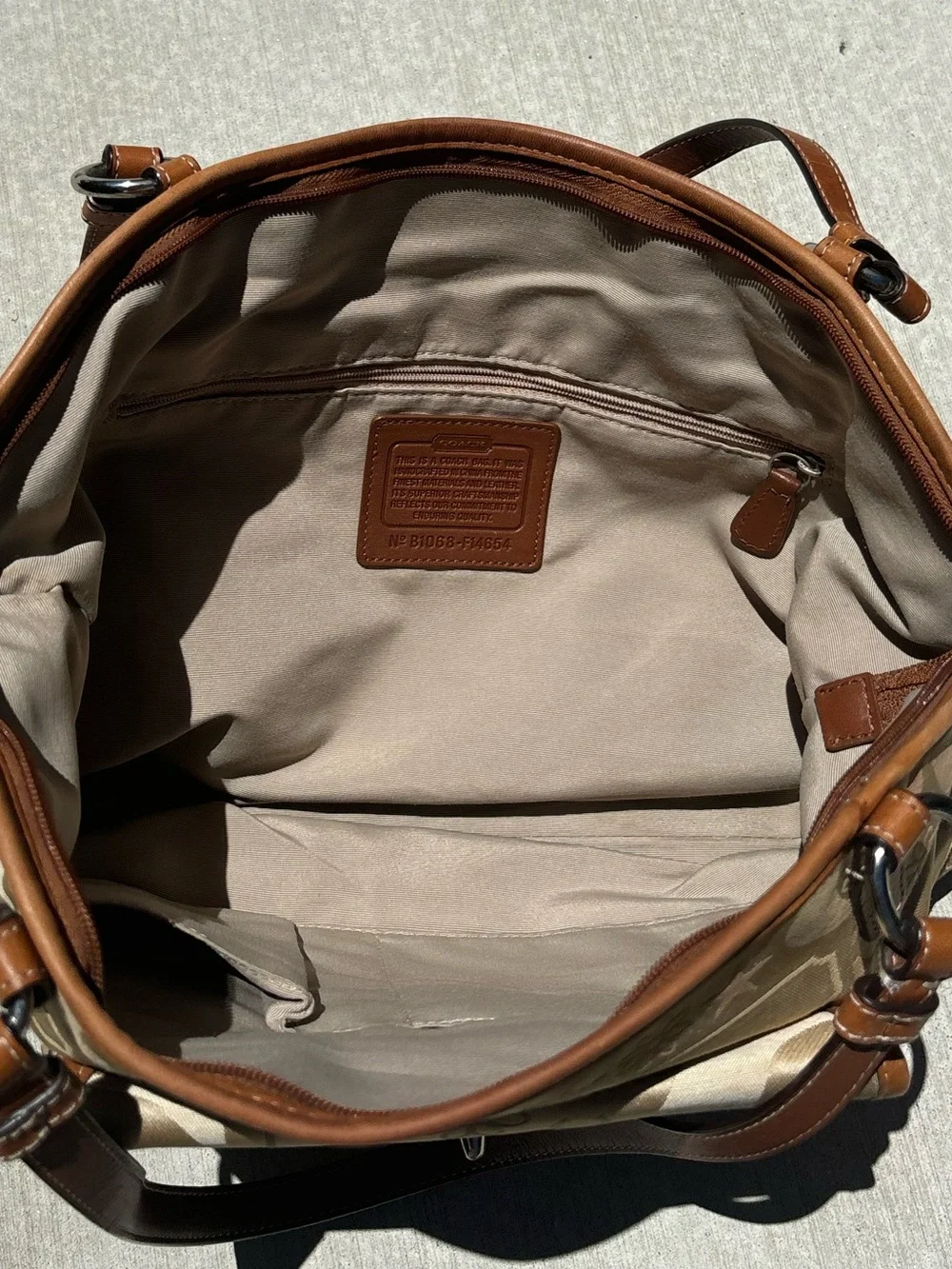 Coach Optic Signature Canvas Tote in Tan/Khaki with Leather Trim